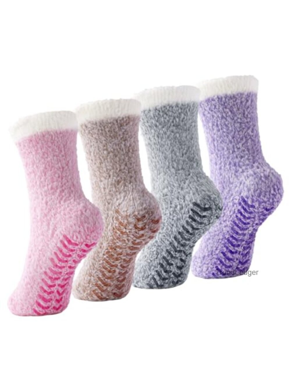 Fuzzy Non-Slip Slipper Socks Gripper Bottom Cozy Sleep Socks 4 Pairs